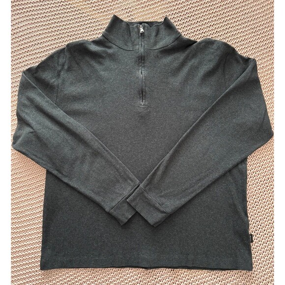 HUGO BOSS MENS L 1/2 ZIP CASUAL SWEATER BLACK CHARCOAL GREY PIMA 100% COTTON - Picture 1 of 7